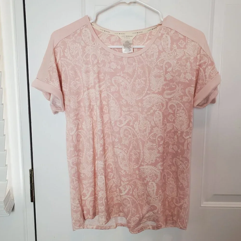 Lucky Brand Sleep Shirt Womens Small Pink Floral Paisley Short Sleeve Super Soft